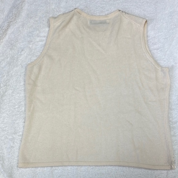 Valerie Stevens Cream Ribbed Embellished Tank Top 100% cashmere - Picture 6 of 6